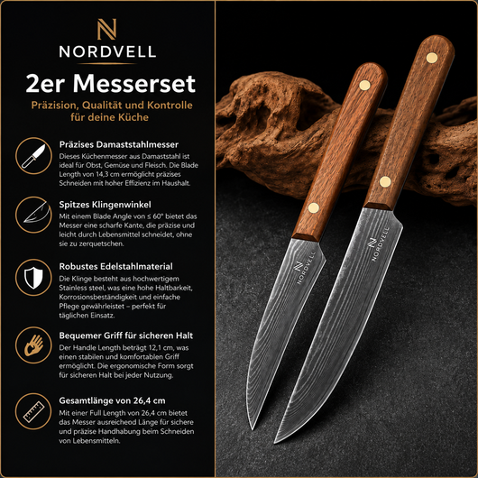 NORDVELL Duo – 2-teiliges Damastmesser-Set