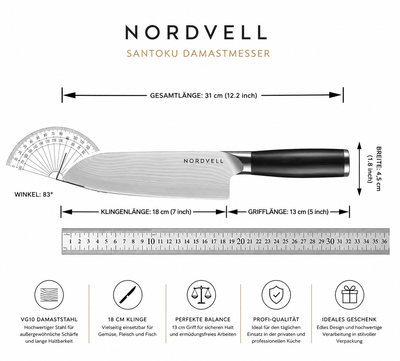 NORDVELL Santoku – VG10 Damastmesser 18 cm